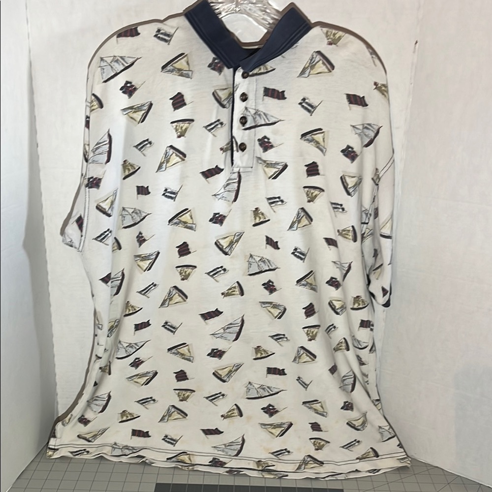 Classic White and Blue Polo Shirt with Bird Motif